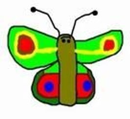 logo stowarzyszenia Motylek, kolorowy motyl namalowany przez dziecko